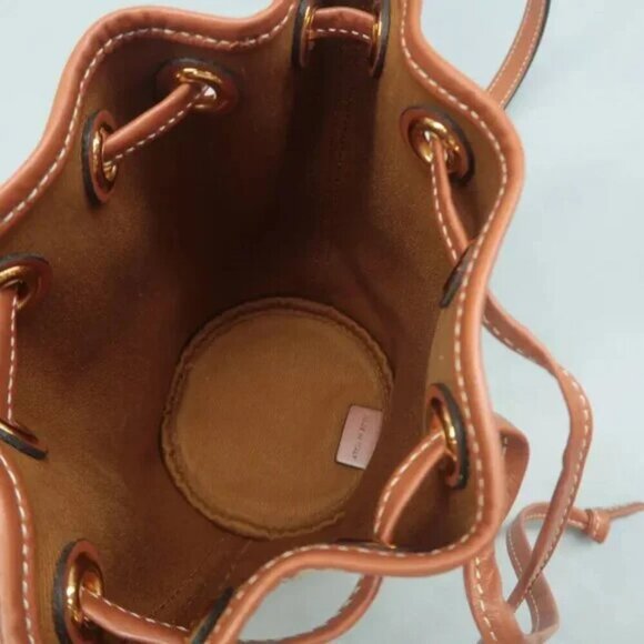 100% Authentic CELINE Drawstring Bucket White Leather Shoulder Bag 1122-10424 - Picture 10 of 12